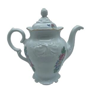 Wawel Coffee /Tea Pot w/Lid White W/ Floral Pattern NW/OTs